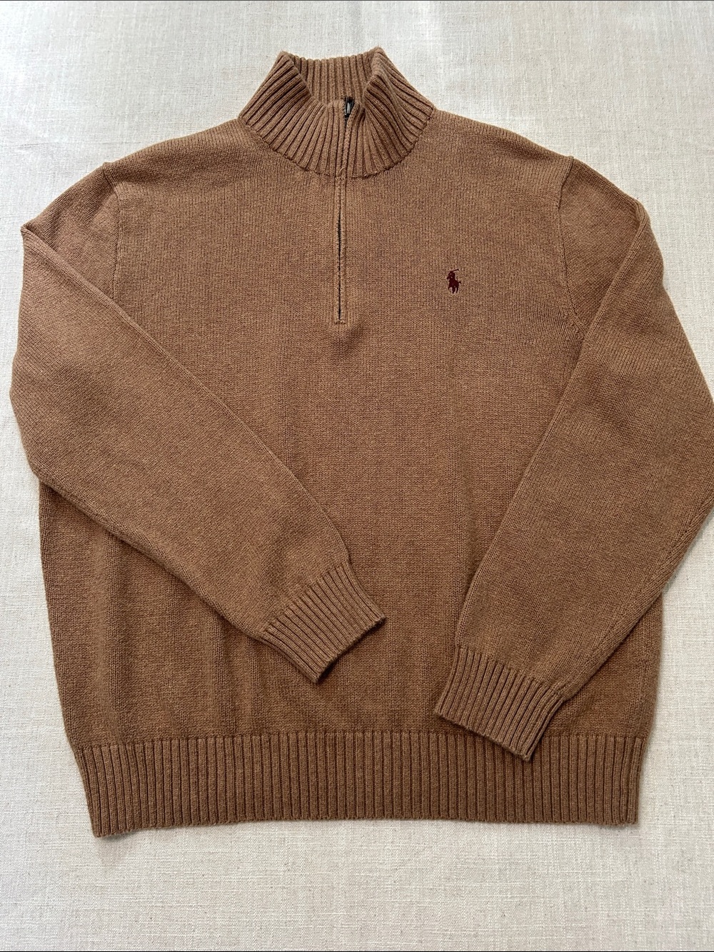 Polo Ralph Lauren Quarter Zip Sweater Men's XL Camel Colored Preppy Knit